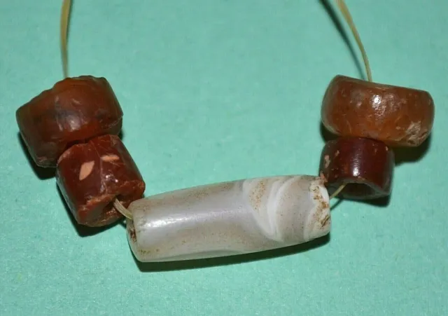 Ancient Excavated Carnelian & Agate Handmade Stone Beads From Mali African Trade