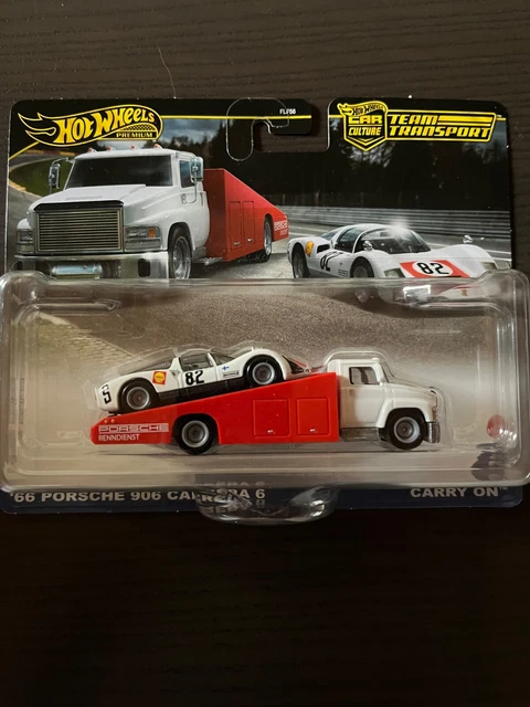 HOT WHEELS PREMIUM Team Transport - Porsche 906 Carrera 6 1966 Avec Camion De Transport, échelle 1/64, Pneus En Caoutchouc