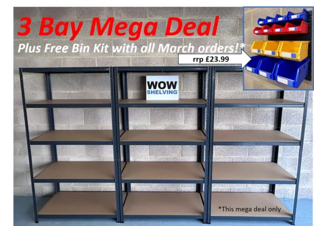 3 Bays GREY boltless metal 5 Tier Racking Shelving Storage Garage Workshop Shelf