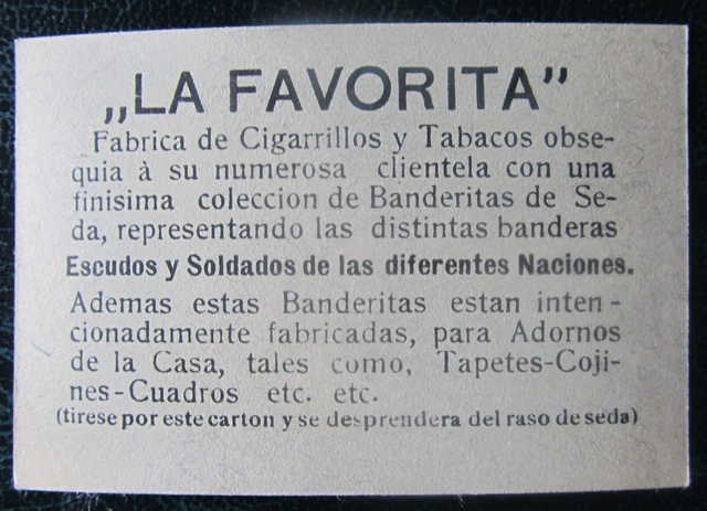 Cigarette Silks Card Ww1 Italy military La Favorita Soldiers Flag ORIGINAL BACK 2