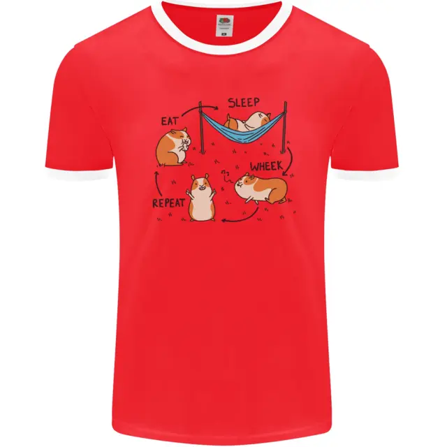 Hampster Eat Sleep Wheek Repeat Funny Mens Ringer T-Shirt FotL