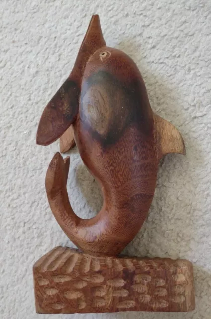 Hand Carved Wooden Dolphin Ornament Made From The Vesi Tree In Fiji.