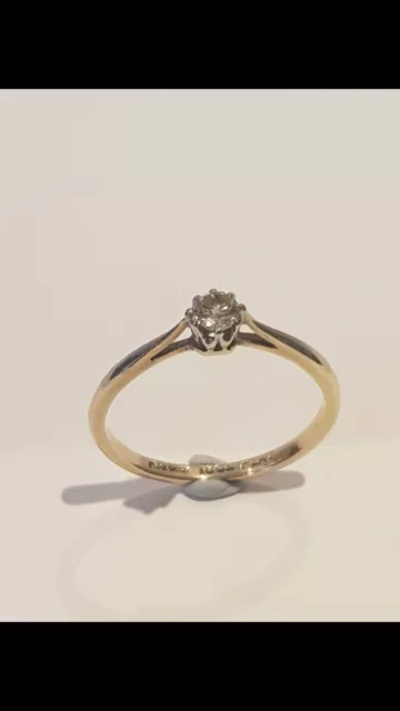 Vintage 18 Ct Gold Platinum Diamond Solitaire Engagement Ring Size J