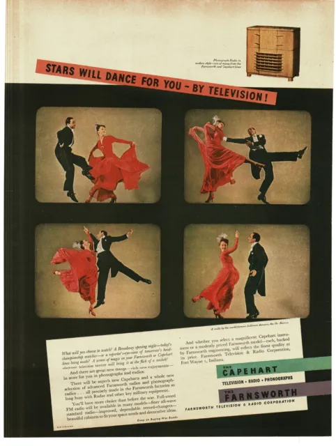 1945 Capehart Farnsworth Television De Marcos Ballroom Dancers Vintage Print Ad