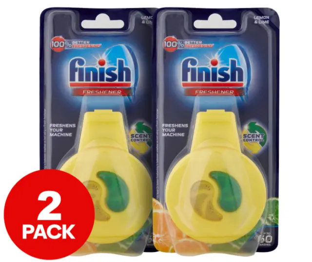 2 x Finish Clip-On Dishwasher Freshener Deodoriser Control Lemon & Lime Scent