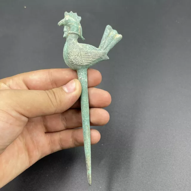 Circa 2nd-3rd Century Ancient Roman bronze rooster depicting hair pin