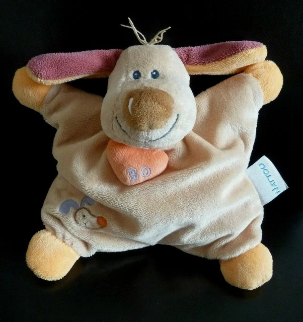 *. Doudou Peluche Coussin Nattou Chien Beige Orange Rouge Coeur Bo Grelot Ttbe