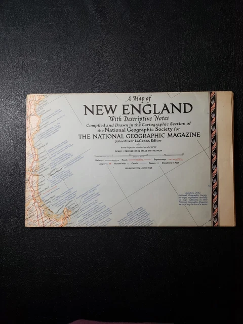 NATIONAL GEOGRAPHIC ORIGINAL Jun 1955 Map Of New England With