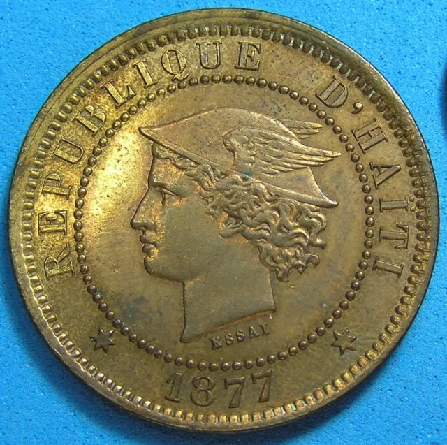 Haiti Pattern Essai 20 Centimes coin, 1877 IB/CT Red & Brown Proof, KM Pn75