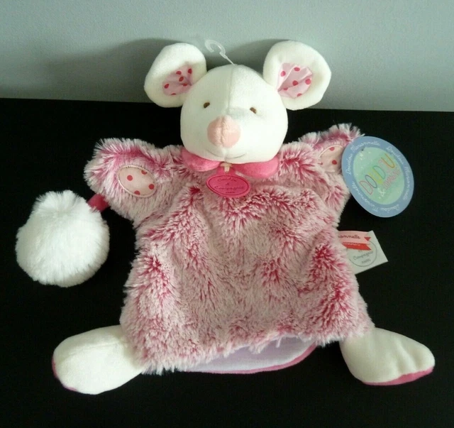 *. Doudou Et Compagnie Marionnette Souris Lovely Rose Blanc Pois Pompon Neuf
