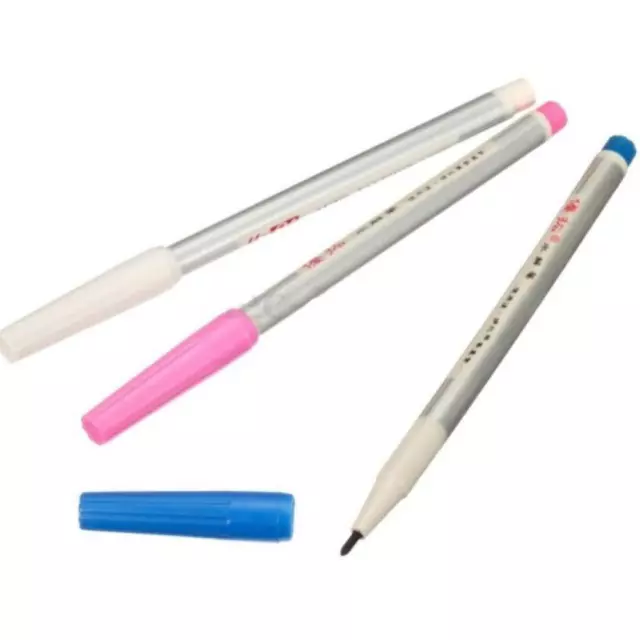 3Pcs(White, Blue, Pink) Water Erasable Vanishing Fabric Marker Cloth Ink Pen