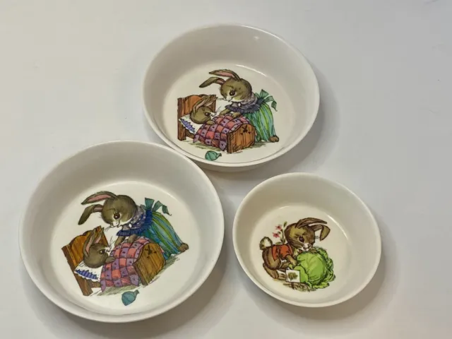 Juego de 3 platos vintage para niños Peter Rabbit Oneida Silite 3 tazones
