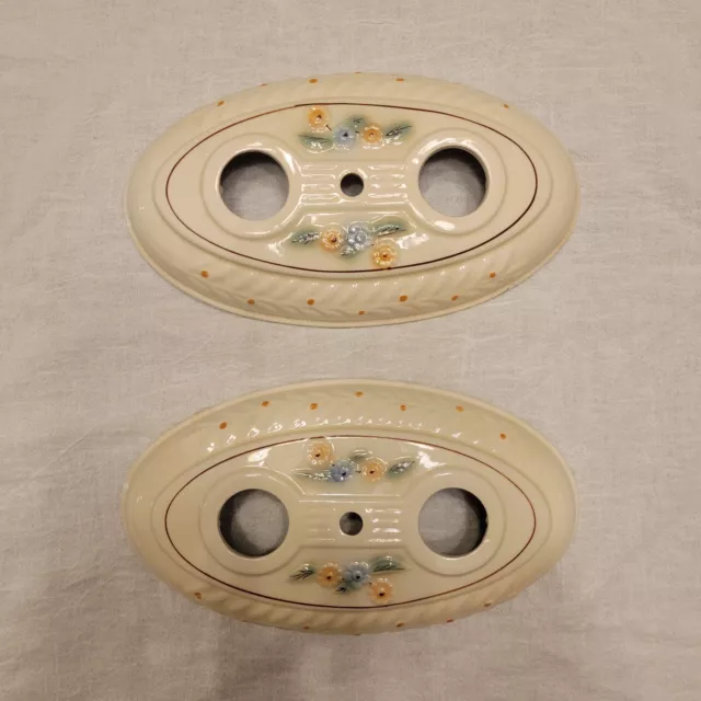 Lot Of (2) Vintage Porcelier 2 Light Ceramic Ceiling Light Fixture, Floral