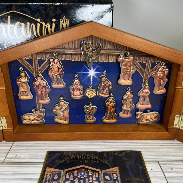 FONTANINI WOODEN ADVENT Calendar Set Nativity Stable Scene Complete