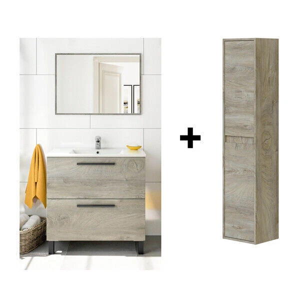 MOBILE BAGNO SOSPESO 80 Cm CON LAVABO, COLONNA E SPECCHIO Color Cemento - Aruba EUR 330,00 - Foto 6