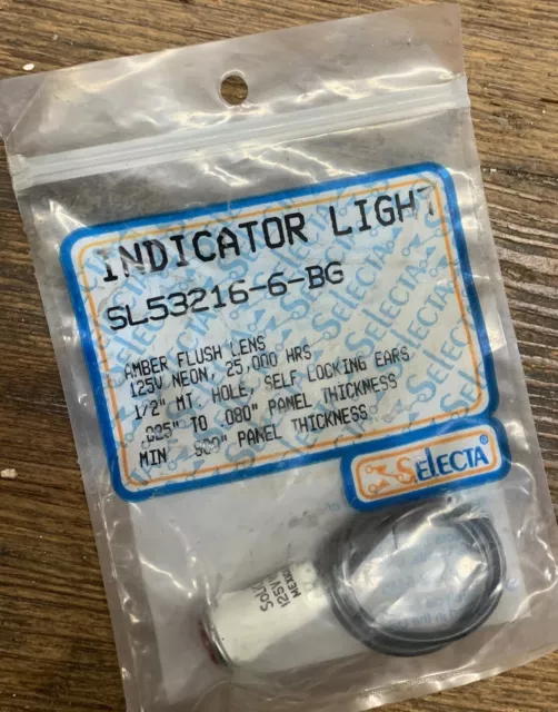 Selecta Indicator Light Sl53216-6-Bg Amber Lens 125V Neon 25,000 Hrs New In Pkg