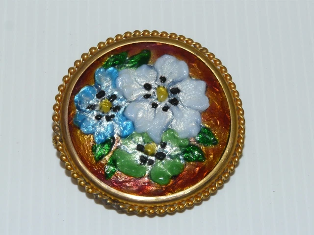 Broche Ancienne En Porcelaine De Limoges - Monture Laiton, émail Fleuri, Couleur Rose