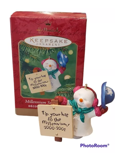 2000 Hallmark Keepsake Christmas Ornament Millennium Snowman Snowma'am NIB