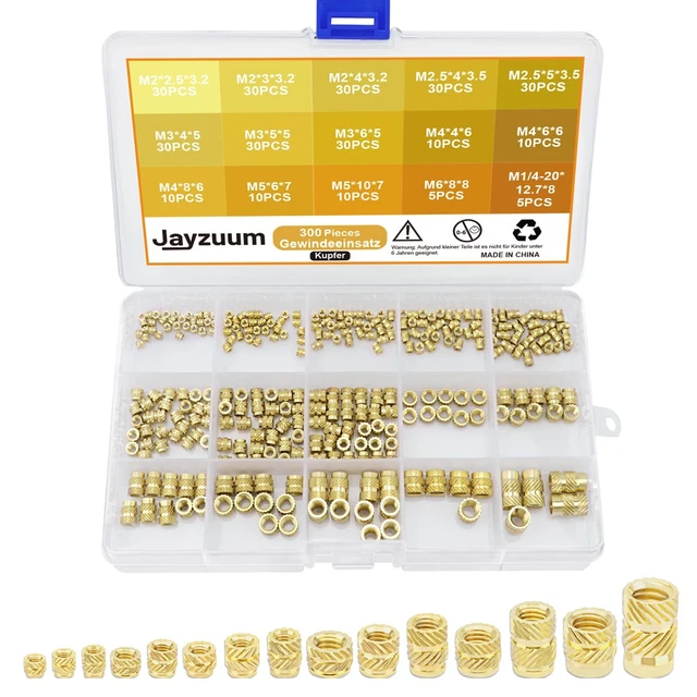 300 Inserti Filettati M2-M6 | Per Stampa 3D | In Ottone | Dadi Zigrinati Per Plastica