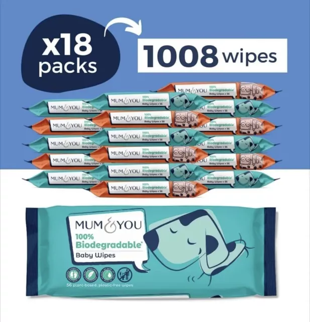 Mum & You Biodegradable Baby Wipes Multipack, 1008 Wet Wipes (18 Packs) ✅✅