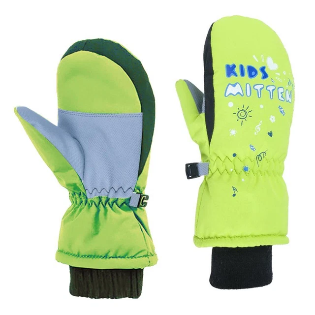 Children Winter Waterproof Warm Ski Gloves Warm Snowboard Snow Mittens Green XS