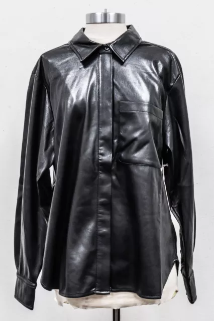 Good American FAUX LEATHER SHIRT GWT0154NA BLACK001 Size 4 [XL]