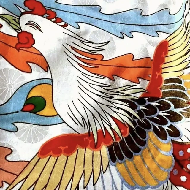 Furisode Japanese Kimono Antique kimono phoenix tall Long Sleeves
