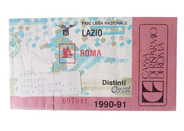 *HH* Biglietto Ticket Calcio Football Partita Lazio Roma '90 '91 Distinti Ovest