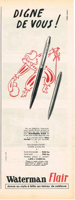 PUBLICITE ADVERTISING    1957   WATERMAN  FLAIR  stylo bille