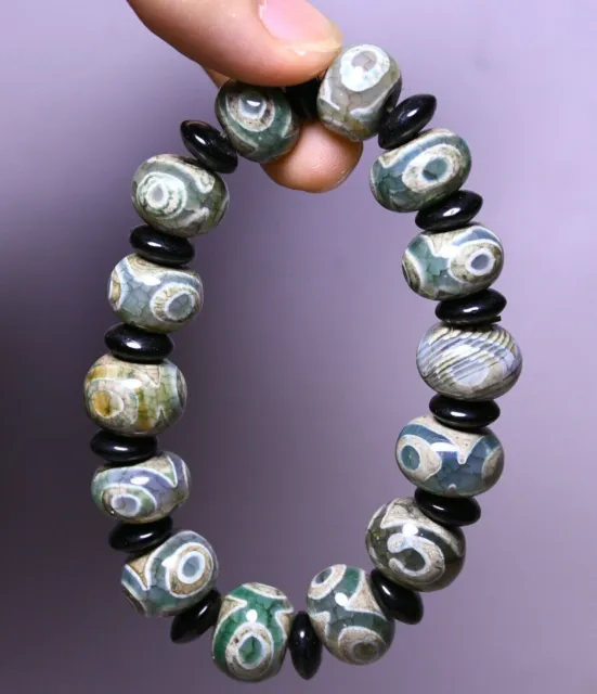 10 cm Rare vieux tibétain DZi perles yeux main chaîne bijoux Bracelet