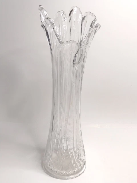 Antique 1905 EAPG Scheherazade Pattern Clear Glass Swung Vase - 14" Height