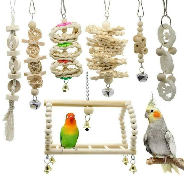 7 Haustier Vogel Papagei Sittich Wellensittich Hängematte Schaukel Spielzeug Set