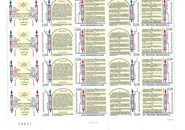 Timbres de France en feuille complète de 5 bandes avec vignettes N° YT B2605A