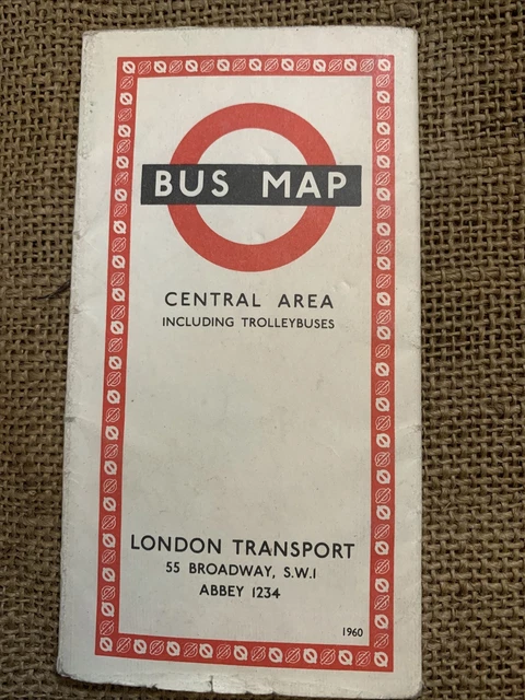LONDON TRANSPORT BUS MAP Central Area Red Buses Trolleybuses 1960 360 