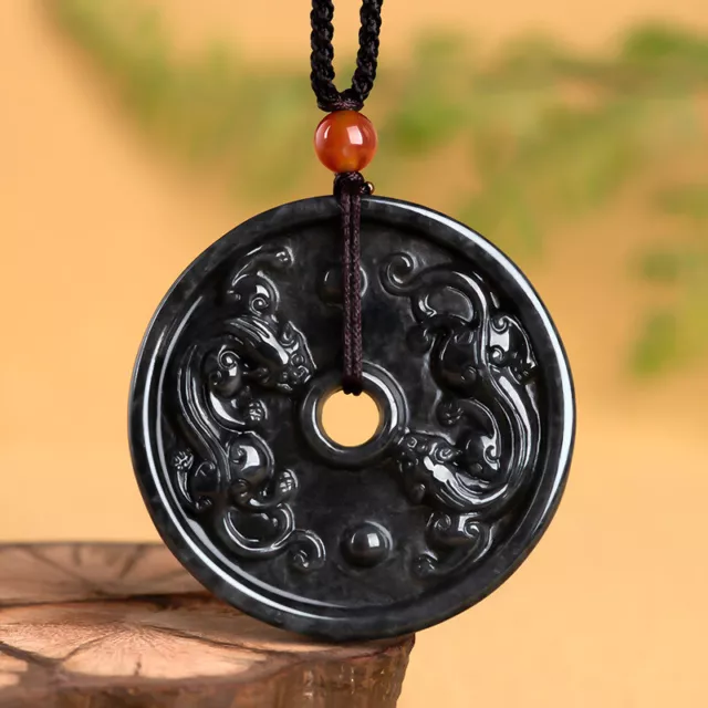 Burmese Jade Dragon Pendant Natural Necklace Jewelry Jadeite Emerald Black