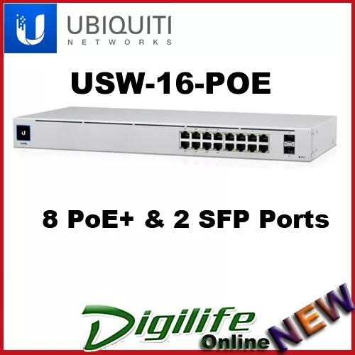 Ubiquiti UniFi Managed PoE+ 16 Port Gigabit Switch with 2 SFP Ports USW-16-POE