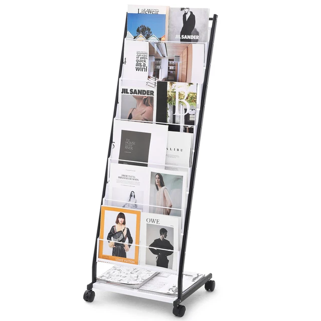 Porte-revues Porte-revues à 3 Niveaux au Sol, présentoir de de Produits pour la littérature, Les brochures et Le Papier A4 du Bureau à Domicile (Couleur : Noir, Taille