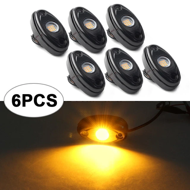 6Pcs Yellow LED Rock Light for Truck Golf JEEP ATV SUV Trail Rig Bar Lamp