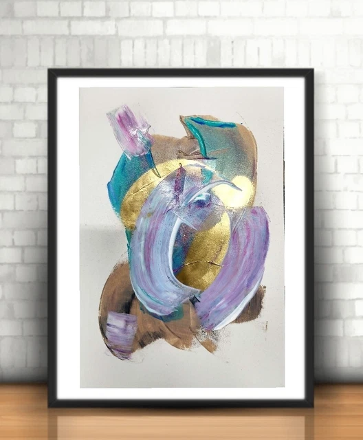 Corbellic Abstract Art 10X7 Waves Expressionism Gold Acyrlic Original New Home
