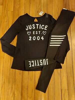 NWT Justice Girls Outfit Logo Top/Leggings Size 10