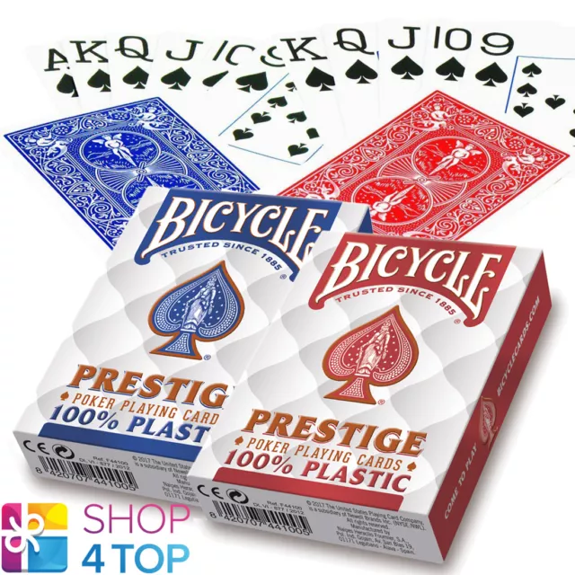 Bicycle Prestige 100% Plastic Poker Playing Cards Deck Jumbo Index Blue Red New