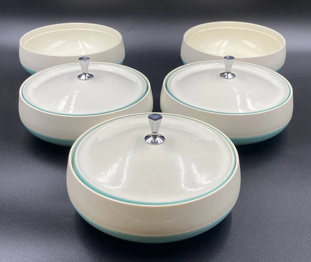 5 Retro Mid Century Vacron Bopp - Decker Turquoise White Serving Bowl & 3 Lids 5 Retro Mid Century Vacron Bopp - Decker Turquoise White Serving Bowl & 3 Lids