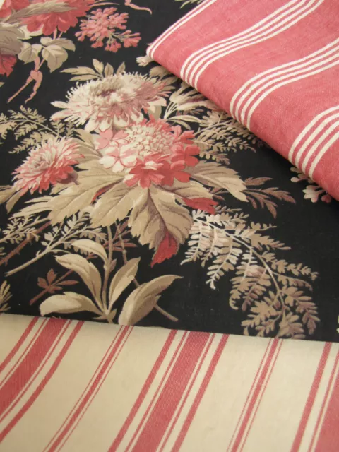 Antique Vintage French fabric Coordinating materials pillow pack black + pinks