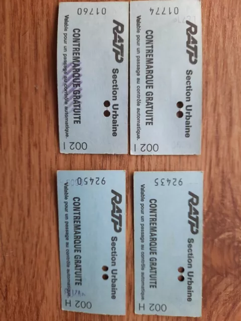 4 Tickets Billets métro bus Paris RATP Ancien Bleu contremarque gratuite