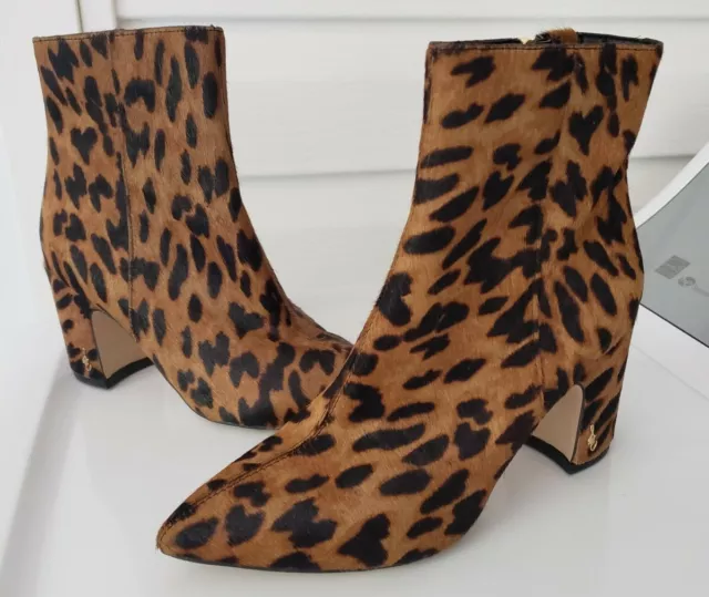 Sam Edelman Hilty Pointed Toe Leopard Calf Hair Ankle Bootie Boots Size 6.5