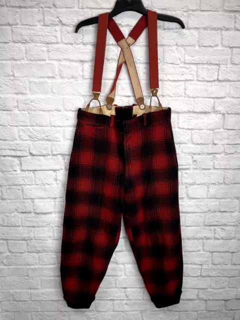 Vintage 1940S Mens Heavy Plaid Wool Hunting Winter Pants Size 34X28