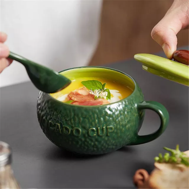 Juego de 1 taza de cerámica con tapa y cuchara taza taza de café taza de agua forma linda