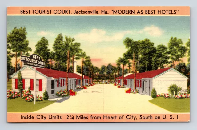 Best Tourist Court Motel Jacksonville Florida FL Roadside America Postcard