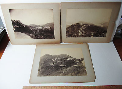 RARE Lot of 3 - Lg Albumen Photos 1890 Hong Kong Mountain Building Construction