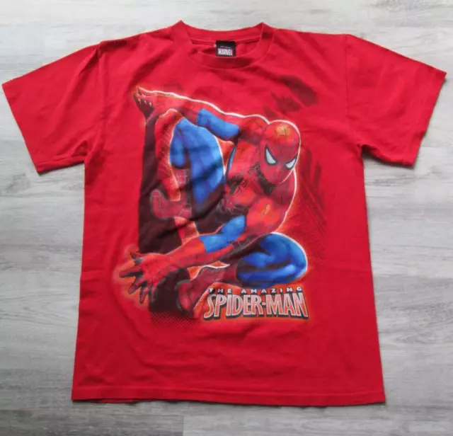 ❤ MARVEL boys girls Spiderman shirt size L 10 12 14 red short sleeves cotton